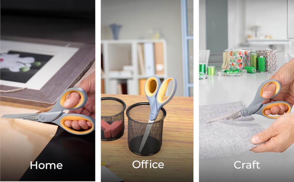 Image of scissors in multiple use cases with text reading home office craft.