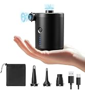 QPAU Electric Air Pump with 3 Nozzles, 5000mAh Battery Type-C Rechargeable, Ideal Inflator/Deflat...