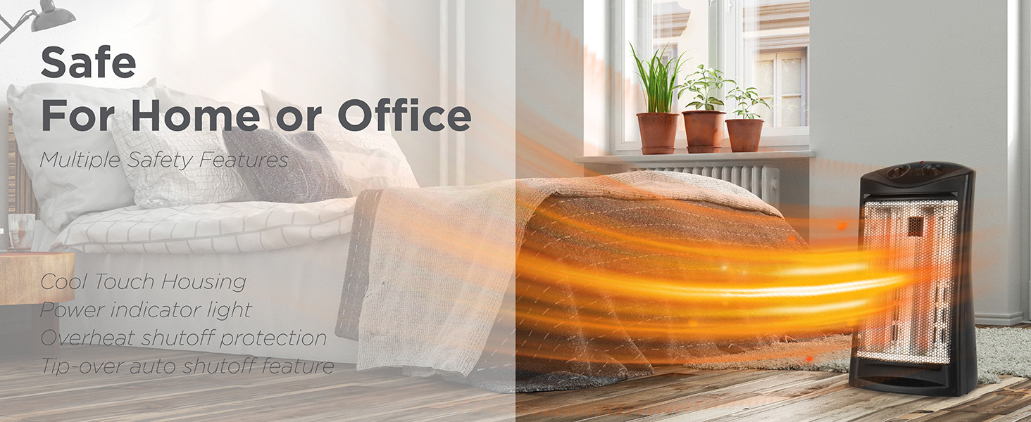 BLACK+DECKER Infrared Radiant Quartz Tower Heater, 1500W Space Heater with Adjustable Thermostat