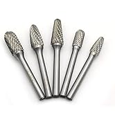 TEMO 5 pc Set Double Cut Carbide Rotary Burr File Tool, 1/2 Inch and 3/8 Inch Heads, 1/4 Inch Dia...