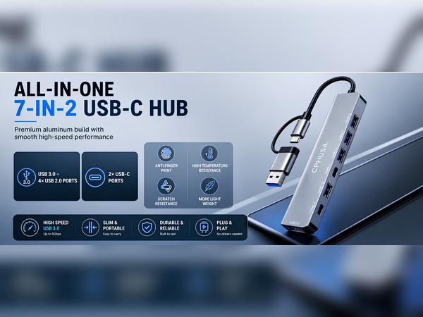 CPHUSA 2-in-1 USB-C and USB-A connector hub with 100W power delivery