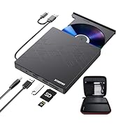 ORIGBELIE External CD DVD Drive, CD Burner USB 3.0 with 2 USB Ports and 2 TF/SD Card Slots, Optic...