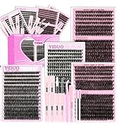 YIDUO 4 Styles Lash Clusters Kit 60D+80D+100D+150D Volume Clusters Lashes Extensions Kit with 2 B...