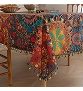 Erbnaryx Boho Tablecloth for Square Tables,Fringed Edges with Geometric Pattern Tablecloths,Farmh...