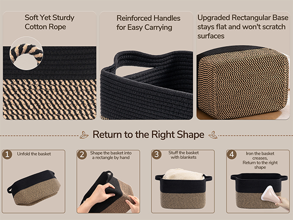Goodpick Square Woven Rope Basket with Handles