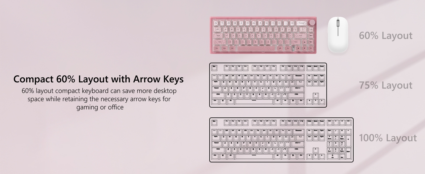 60% Gaming Keyboard Pink, QMK/VIA Creamy Mechanical Keyboard Topographic