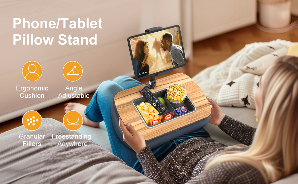 Phone/ablet Pillow stand, Angle Adjustable, Franular Fillers, Freestanding Anywhere