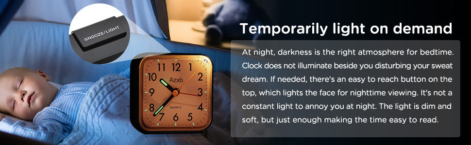 Azxb Analog Alarm Clock Silent Battery Operated Travel Alarm Clock with Night Light Snooze