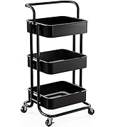 Pipishell 3 Tier Mesh Utility Cart, Rolling Metal Organization Cart with Handle and Lockable Whee...