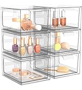 SpaceHacks 6 Pack Stackable Plastic Makeup Organizer Drawers, Acrylic Organizers, Clear Storage B...