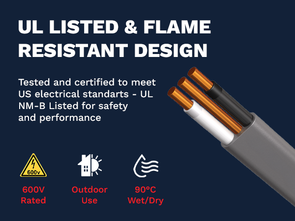 UL Listed 14 gauge, 2 conductors with ground, 50&amp;#39; per coil