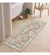 Uphome Orange Bathroom Rugs, Distressed Farmhouse Boho Bath Mat, Non Slip Washable Soft Velvet Ba...