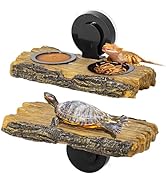 CAVACHEW 2 in 1 Reptile Feeding Ledge &amp; Turtle Basking Platform, Resin Suction Cup Feeder with 4P...