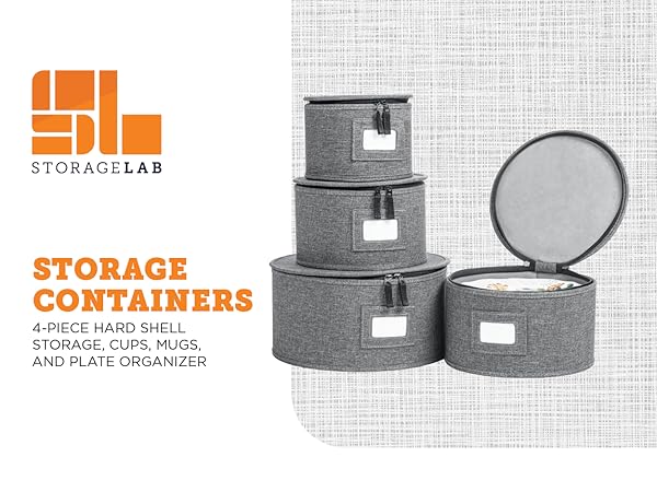 StorageLab Storage Containers 4-Piece Hard Shell Storage Cups, Mugs, and Plate Organizer