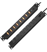 HHSOET 8 Outlet PDU Power Strip, 1U Rack Mount Surge Protection, Metal Mountable Outlet Strip wit...
