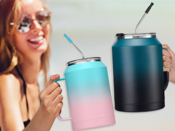50oz tumbler with handle and straw extra large 32 oz coffee mug