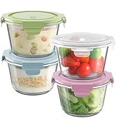 16oz Glass Meal Prep Containers, Airtight 2 Cup Glass Storage Containers with Lids, Heat-Resistan...