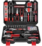 Yougfin 120 Piece Tool Set General Household Hand Kit with Plastic Toolbox Storage Case Red &amp; Black