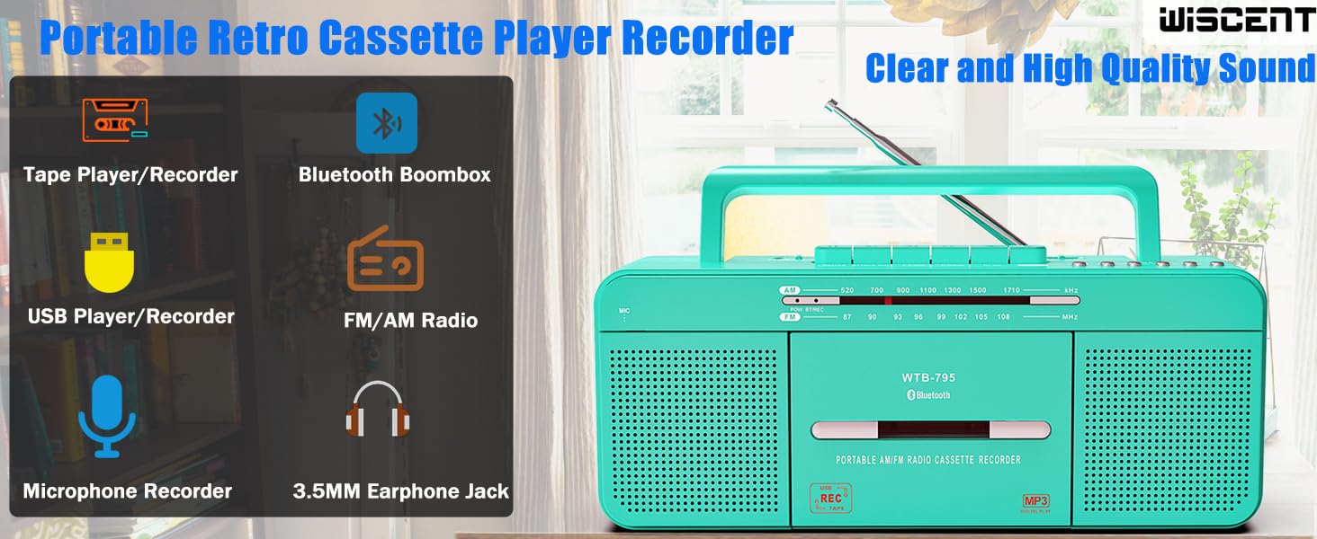 Cassette Tape Player Recorder retro stereo green