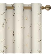 Deconovo Black Out Curtains 84 Inch Long, Curtains for Living Room Bedroom | Gold Branch Dots Pri...