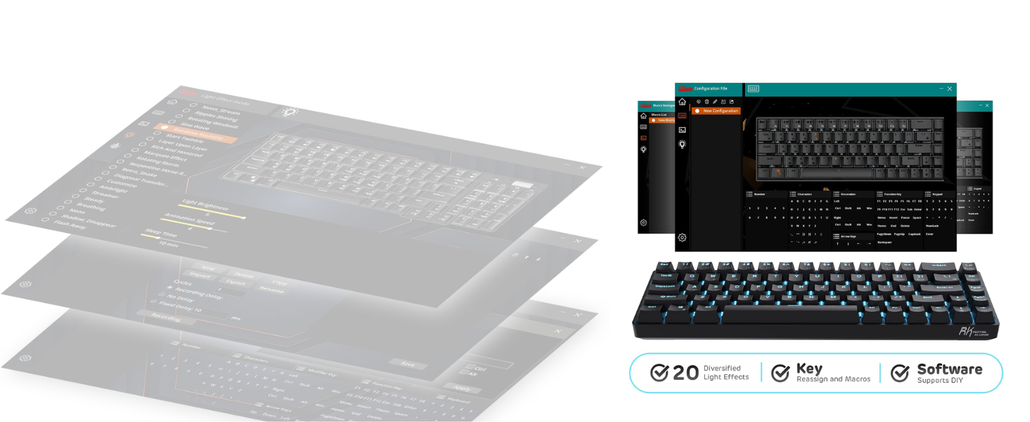 Hot-Swappable 65% Wireless Mechanical Keyboard, 60% 68 Keys Compact Bluetooth Gaming Keyboard