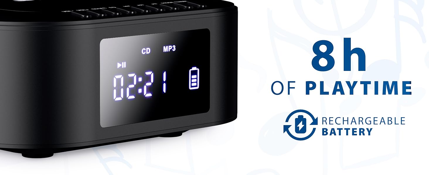 Boombox E1 with CD case - CD Player Portable Audio System + Extra BASS with Subwoofer + FM Radio