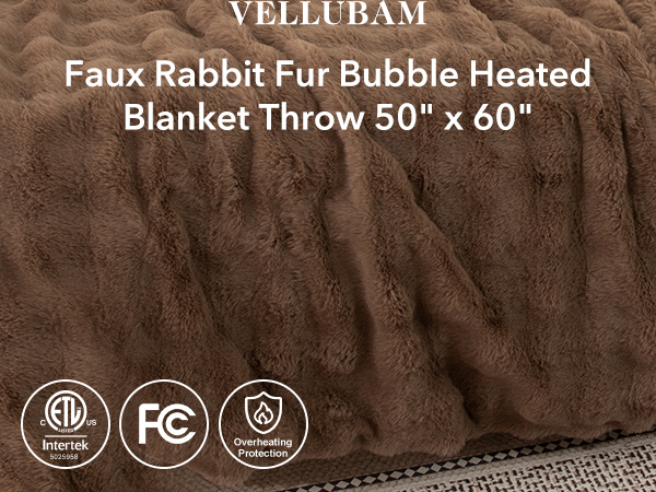 Faux Rabbit Fur Bubble Heated Blanket