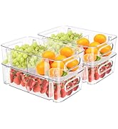 MANO 4Pack Fridge Organizer Stackable Bins with Handle Clear Refrigerator Organization Food Snack...