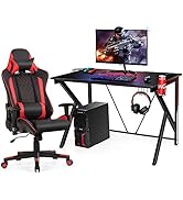 Tangkula Gaming Desk and Gaming Chair Combo Set, Computer Desk and Racing Office Chair Set w/Cup ...
