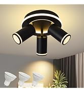 LED 3 Light Track Lighting Kit, Round Black Ceiling Spot Lighting Fixture with Dual Lighting Desi...