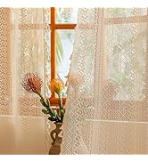 Sutuo Home Beige Boho Lace Curtains 84 inches Long,Crochet Macrame Bohemian Drape Farmhouse Vinta...