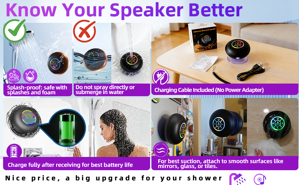 Luzsco Bluetooth Shower Speaker with LED