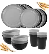 Rubtlamp 24Pcs Kitchen Plastic Wheat Straw Dinnerware Set,Dinnerware Sets for 6,Microwave Dishwas...