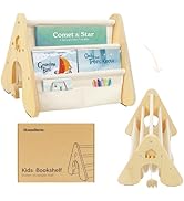wooshwa Wooden Kids Bookshelf with Double Side, Montessori Book Shelf for Toddlers,4 Tier Sling B...