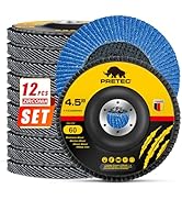 PRETEC Flap Discs 4 1/2 for Angle Grinder, 12 Pcs Flap Discs 60 Grit, 4.5" x 7/8" High Density Zi...