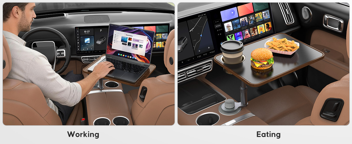 Car Desk Car Tray for Laptop &amp;amp;amp; Food, Wooden Cup Holder Table with Adjustable Height