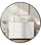 Antok 18 Inch Round Mirror for Wall, Round Bathroom Mirror, Circle Wall Mirrors with Black Metal ...