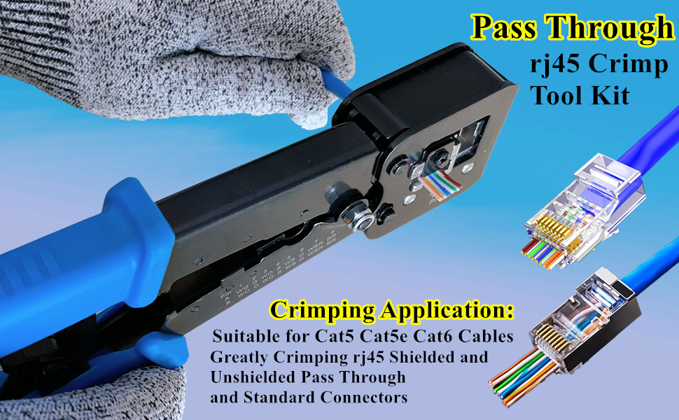 Pass Through and Standard rj45 Cat5 Cat5e Cat6 Crimp Tool Kit