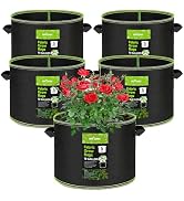 BN-LINK 5-Pack 10 Gallon Grow Bags 300G Thickened Nonwoven Plant Fabric Pots with Handles,Heavy D...