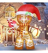 RVXHUA 8FT Christmas Inflatables Outdoor Decorations-Gingerbread Man with Candy Cane, Blow Up Yar...