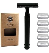 Krisp Beauty Stainless Steel Long Handle Black Safety Razor for Men - Double Edge Razor - Fits Al...