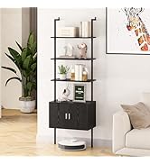 Gadroad Ladder Bookshef with Cabinet, Wall Mounted Bookcases, 5 Tier Tall Open Display Rack, 73" ...