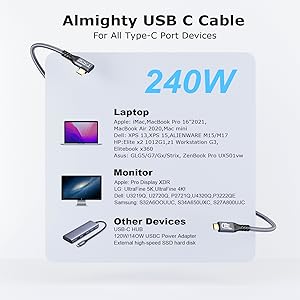 usb c cable usb3.2 gen2 cable thunderbolt cable TB3 4 charging cable 20g 240w 100w 4k