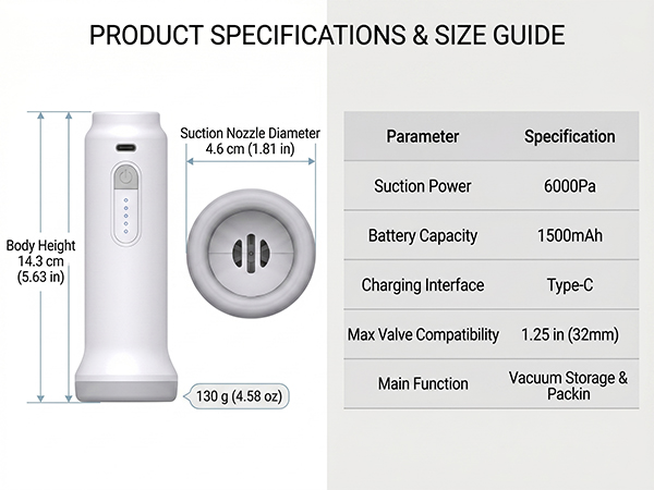 Cordless Electric Vacuum Pump for Storage Bags