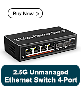 6 Port 2.5G Umanaged Ethernet Switch, 4 x 2.5G Base-T Ports, 2 x 10G SFP, Compatible with 100/100...