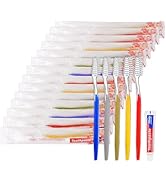 skourvut Disposable Toothbrushes with Toothpaste Individually Wrapped 5 Colors Bulk Toothbrush an...