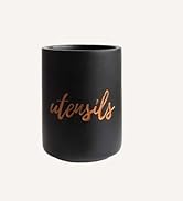 Matte Black Utensil Holder for Countertop - Stylish Black &amp; Copper Utensil Holder for Black Kitch...