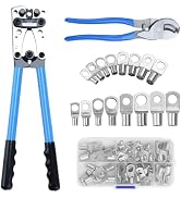 Battery Cable Lug Crimping Tool, heavy-duty wire crimper with Cable Cutter and 60Pcs Copper Ring ...