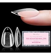 MelodySusie Short Almond Apex Nail Tips, 15 Sizes 150Pcs | Half Matte Full Cover Clear Acrylic Fa...