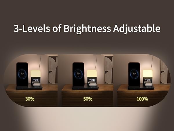 Wireless Charger for iPhone, 6in1 Fast Phone Charger Stand Dock Alarm Clock Night Light